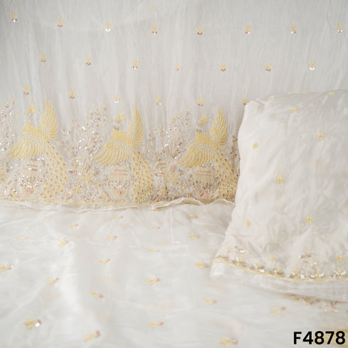 Cutdana Thread Sequins Embroidered Tabby Silk Fabric- F4878